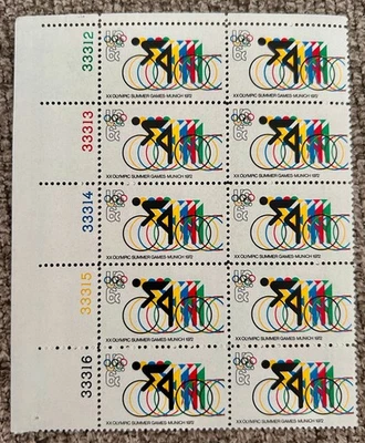 Scott #1460 20º Juegos Olímpicos de Verano, 1972 6¢ Bloque de 10, MNH, OG, EN MUY BUEN ESTADO/XF Foto 1 de 2