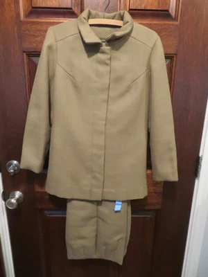 VINTAGE 1960s Brown Wool Women's Pantsuit. Green Satin Lining. WornWOT. Cleaned. - Image 1 of 4