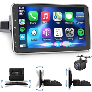 Single Din 10.1" Rotatable Stereo Bluetooth Radio Car Apple/Android Carplay+CAM - Picture 1 of 15