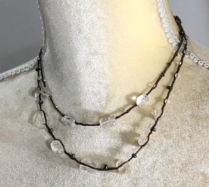 CL Necklace Sterling Silver Quartz Bead Braided Twine - 15 in Length - Picture 1 of 15
