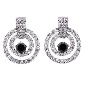 100% Natural Jet Black Diamond 2.90Ct Round Shape Solitaire Studs In 925 Silver - Picture 1 of 1