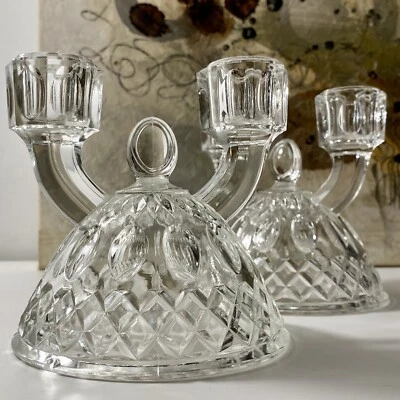 50s vintage set/2 IMPERIAL glass CANDLEHOLDERS MCM glam era HOLLYWOOD wedding - Image 1 of 4
