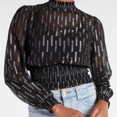 Top victoriano transparente Express para mujer L de gasa plateado metálico con capas Foto 1 de 4