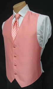 Medium Men's Jean Yves Capri Coral Pink Tuxedo Vest & Tie Wedding Prom Cruise - Picture 1 of 8