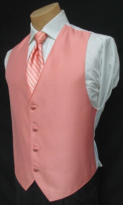 Medium Men's Jean Yves Capri Coral Pink Tuxedo Vest & Tie Wedding Prom Cruise - Image 1 of 2