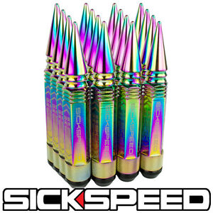 SICKSPEED 16PC NEO CHROME 5 1/2" LONG SPIKED STEEL EXTENDED LUG NUTS 12X1.25 L11