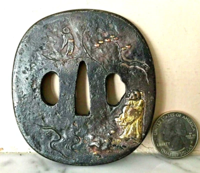 Guarda espada Japão TSUBA ouro, cobre, shakudo - Imagem 1 de 4