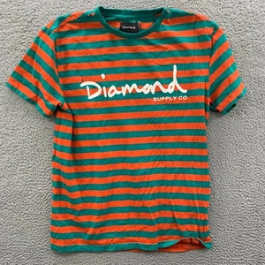 DIAMOND SUPPLY CO T Shirt Mens Medium Striped Turquoise Orange * Has Marks - Picture 1 of 9