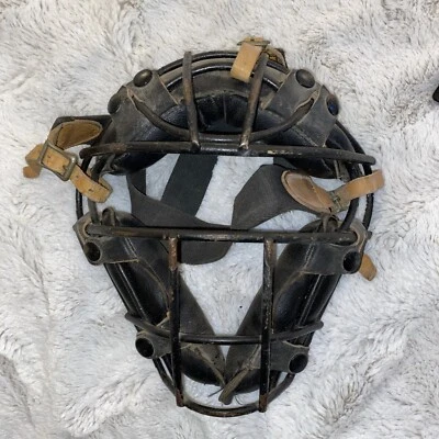 Старинная винтажная бейсбольная маска кэтчера MacGregor США металл кожа холст редкая! - Изображение 1 из 4