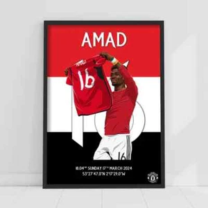 Manchester United FC Print - Amad Goal Celebration Illustration Poster Football - Picture 1 of 5