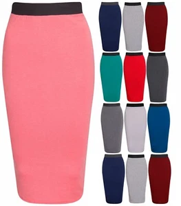 FALDA LÁPIZ MIDI BODYCON ELÁSTICA DE OFICINA LISA PARA DAMA TALLA GRANDE 8-26 - Imagen 1 de 11