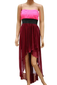 NEU OHNE ETIKETT ROBERTA BANDEAU KLEID GROSS ROSA HI-LO SAUM GERÜSCHT SCHWARZ ELASTISCHE TAILLE - Bild 1 von 13