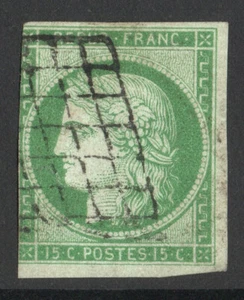 France 1849 Mi 2 SC 2 YT 2 SG 4 15c Green Ceres Used CV 1300$ - Picture 1 of 2