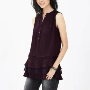 Banana Republic Tiered Ruffle Sleeveless Blouse, New Vineyard, size L, NWT - Picture 1 of 5