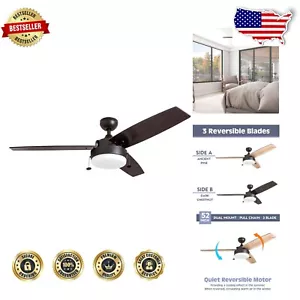 52-Inch Contemporary Indoor Ceiling Fan with LED Light & Reversible Blade Finish - Picture 1 of 16
