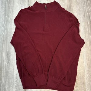 Brooks Brothers Men Burgundy Brookstech Merino Wool 1/4 Zip Pullover Sweater XL - Picture 1 of 7