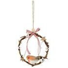 Christmas Decoration 15cm Rattan Wreath with Robin in Centre