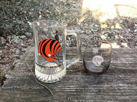 VINTAGE 1970 CINCINNATI BENGALS SMOKED GLASS TUMBLER SLIM JIM HELMET MUG LOT 🔥 Cover