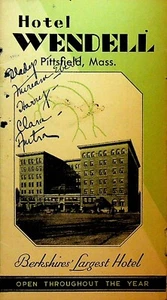 Folleto Hotel Wendell Pittsfield Massachusetts años 20 - Imagen 1 de 3