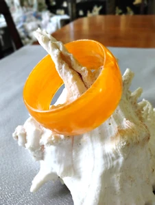 Vintage Lucite Wide Marbled Swirl Orange Chunky Bangle Bracelet Stackable - Picture 1 of 6