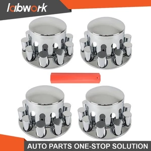 Labwork Rear 33mm Chrome Axle Covers With Hub Caps Lug Nuts Semi Truck Set Of 4 - Picture 1 of 15