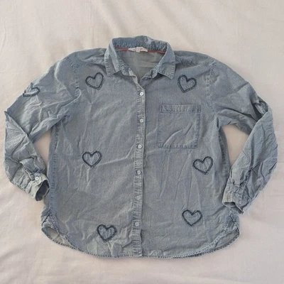 Camisa Jane & Delancey Denim Azul Cambray Abotonada Bordada Corazones Para Mujer M Foto 1 de 4