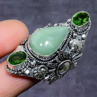 Aquamarine, Peridot Gemstone 925 Sterling Silver Jewelry Ring Size 6.5 v126 - Image 1 of 3