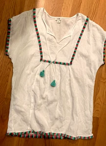 Túnica de playa J Crew mediana con flecos suéter blanco algodón traje de baño encubrimiento usado en excelente estado - Imagen 1 de 6