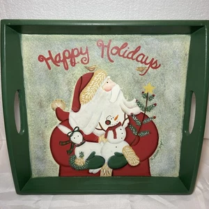 Weihnachten Weihnachtsmann Holz Serviertablett nie benutzt Happy Holidays - Bild 1 von 6