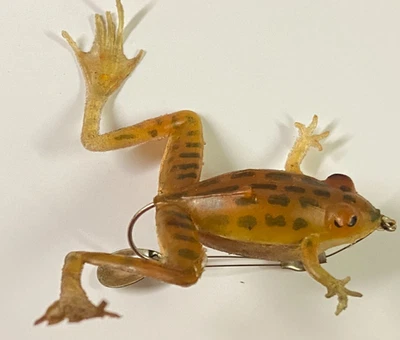 Señuelo de pesca vintage Burke Frog marrón manchado rana 2 1/2" suave sin malezas Topwater Foto 1 de 4