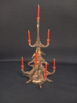 Albero Di Natale In Vetro Soffiato Trasparente Con Candeline Rosse - Immagine 1 di 4