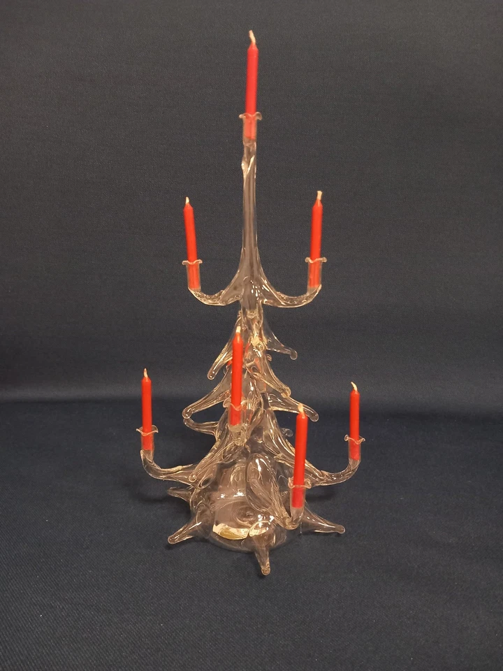 Albero Di Natale In Vetro Soffiato Trasparente Con Candeline Rosse - Immagine 1 di 4