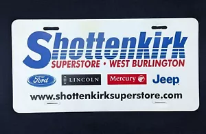 SHOTTENKIRK FORD JEEP Dealership WEST BURLINGTON IA License Plate Dealer PLASTIC - Picture 1 of 2