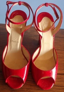 Christian Louboutin Patent Wedge Sandals Shoes Red High Heel Women US6 / JP23 VG - Picture 1 of 7