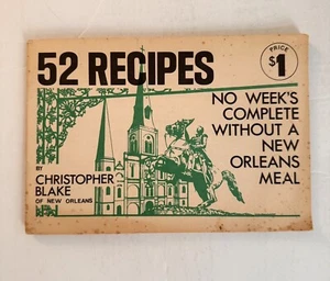 52 Recipes by Christopher Blake New Orleans Cookbook 1975 Vintage Original - Bild 1 von 7