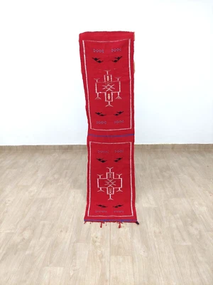 Berber Red Cotton Wool Runner Rug 2x6 Moroccan Handmade Kilim Narrow Hallway Rug - Image 1 of 4