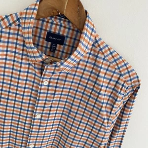 GANT Shirt Size M Medium Mens Orange Gingham Check Tech Prep Cotton Long Sleeve - Picture 1 of 8