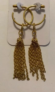 Vintage Gold Tone Hoop Dangle Chain Earrings 3 in. 121021 - Picture 1 of 2