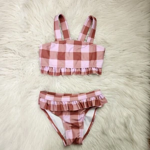 Cotton On Girls Pink Plaid Two-piece Ruffle Swimsuit 6 - Picture 1 of 4