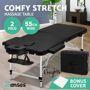 Zenses Massage Table 55cm Portable 2 Fold Aluminium Beauty Therapy Bed Black