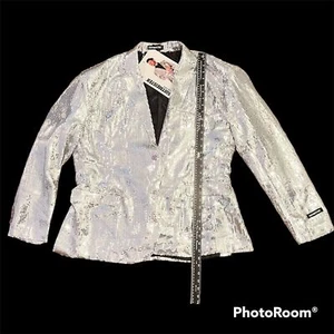 F Men's Silver Sequins Novelty Jacket Size XXL SUITMEISTER NWT Cosplay Costume - Picture 1 of 19