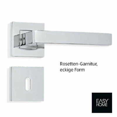 EASY HOME Edelstahl Türdrücker Garnitur Zimmertür Türklinke Rosette Glänzend Eckig