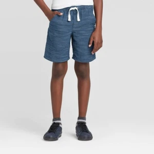 CP) Cat & Jack Boys Flexible Drawstring Shorts Elastic Waist Navy Striped 6/7 - Picture 1 of 7