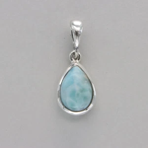 925 Sterling Silver - Drop Blue Larimar Teardrop Pendant Gemstone Pear Caribbean - Picture 1 of 7