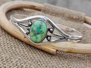Green Copper Turquoise Solid 925 Sterling Silver Beautiful Lovely Bangle, M632 - Picture 1 of 6