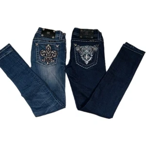 Miss Me Skinny Jeans Set Womens 25 Western Chic Bling Fleur De Lis Embellished - Picture 1 of 15