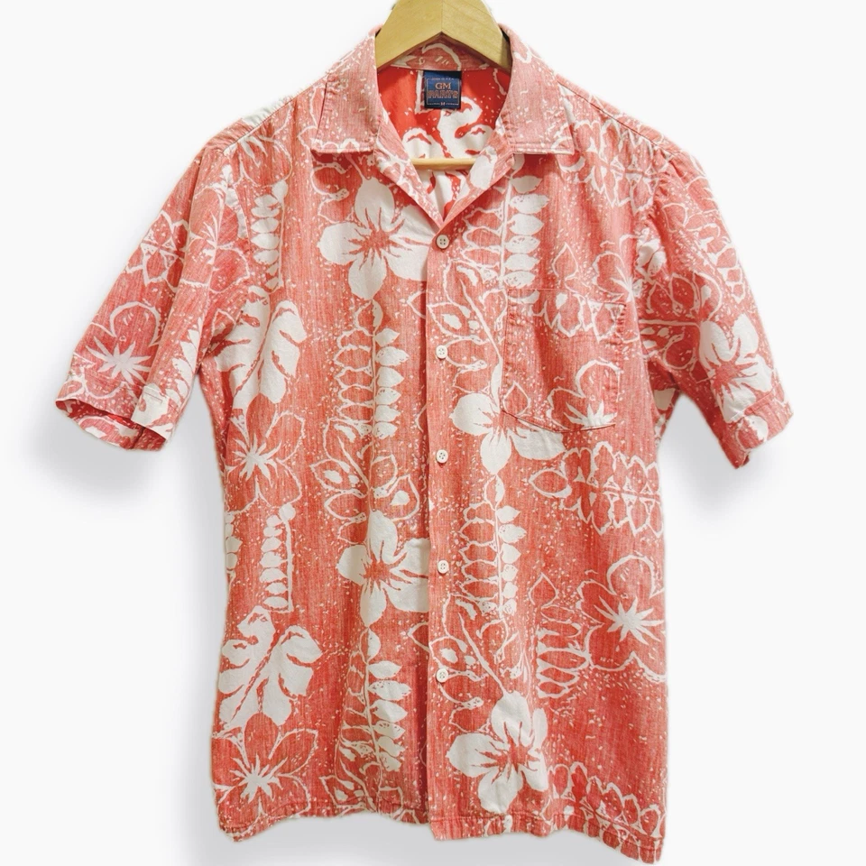 Винтажная РЕДКАЯ GM ЗАПЧАСТИ гавайская рубашка сделано в США цветочный узор красный 70-х - Изображение 1 из 4