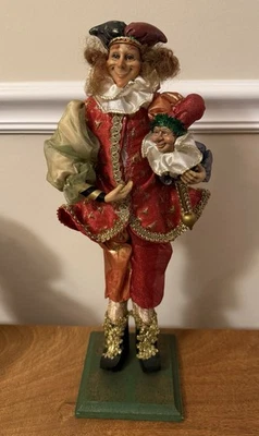 Harlequin Jester Figurine with Doll and Glitter Accents 16” - Image 1 of 4