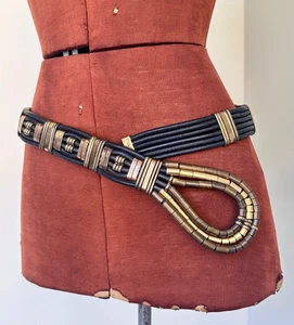 Women's Leather Hip Belt Vintage Rope Belt Boho Metal Belt Brass Hip Belt - Picture 1 of 8