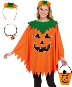 4-teiliges Halloween Kürbis Kostüm für Damen, im Dunkeln leuchtender Kürbis Poncho mit - Bild 1 von 7